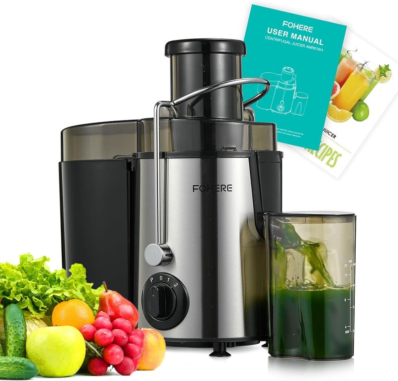FOHERE Juicer Machines, 600W Centrifugal Juicer with Wide Mouth 3” Feed Chute for Whole Vegetable and Fruit with 3-Speed Setting, Easy to Clean, BPA Free, High Yield Juice, Juice Recipe Included - Image 1